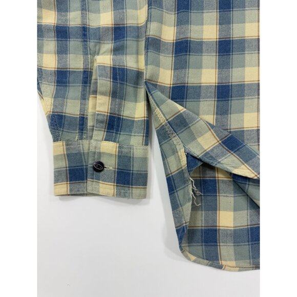 RRL Double RL Ralph Lauren Mens Popover Shirt Sz Large Blue Plaid Long Sleeve - Picture 11 of 12